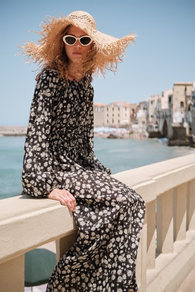 DESENLİ PAMUKLU BÜZGÜLÜ ELBİSE DAISY 