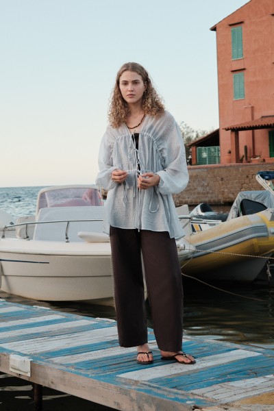 KETEN BAĞLAMALI PANTOLON ACI KAHVE 