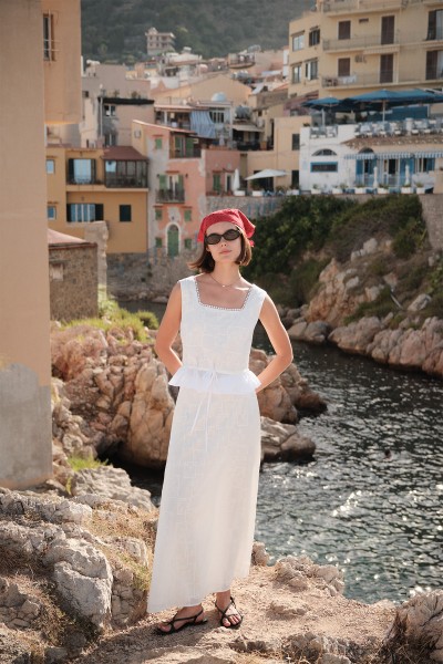 EMBROIDERED MIDI SKIRT ECRU 