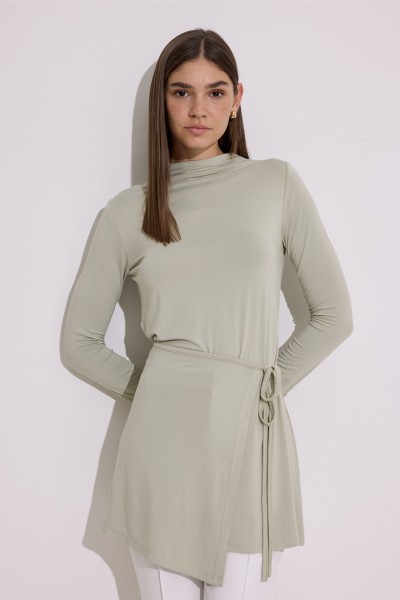 DRAPED TIE-DETAIL BLOUSE PASTEL GREEN 