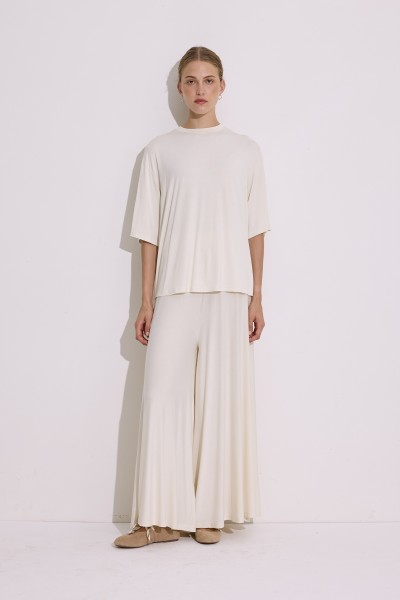 DRAPED SHORT-SLEEVE BLOUSE PEARL 