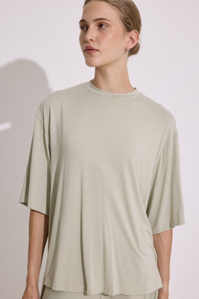 DRAPED SHORT-SLEEVE BLOUSE PASTEL GREEN 