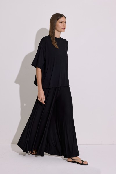 DRAPED SHORT-SLEEVE BLOUSE BLACK 