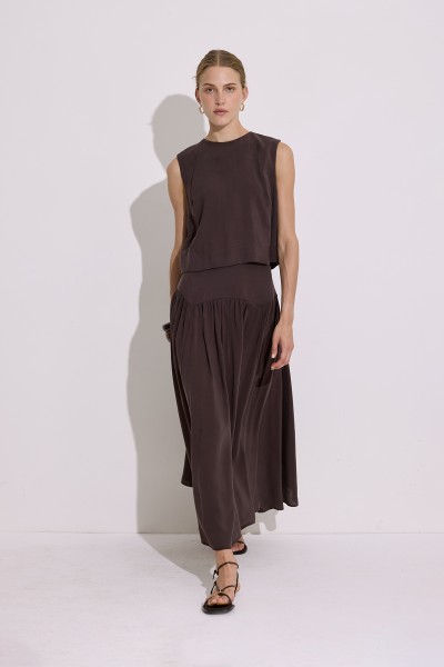 MODAL SHIRT LONG SKIRT IN BITTER BROWN 