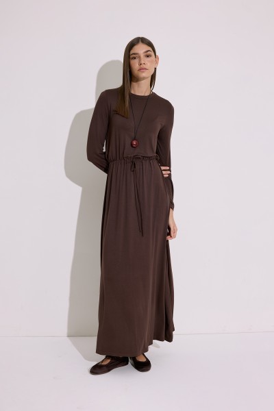 FLOWING LONG SLEEVE DRESS BROWN 