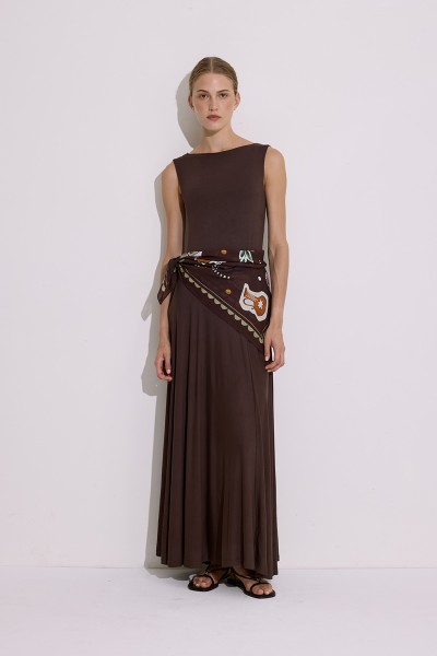 SLEEVELESS FLOWING DRESS BROWN 