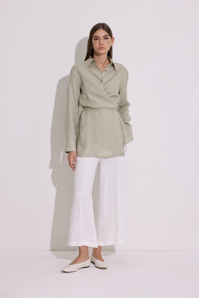 LINEN SHIRT WITH BINDING DETAILS GREEN 