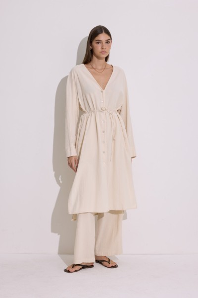 TEXTURED BUTTONED LONG TUNIC NATURAL 