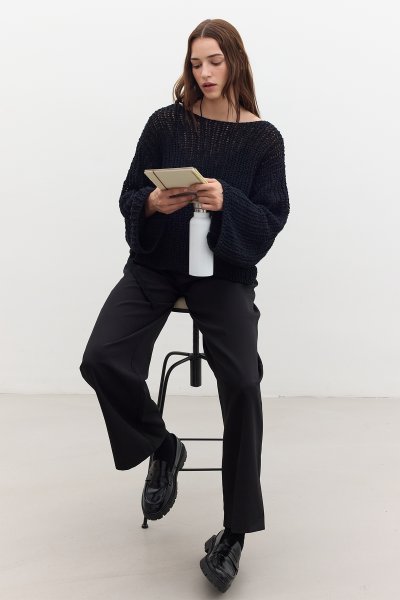 FİLE ÖRGÜLÜ TRİKO KAZAK SİYAH 