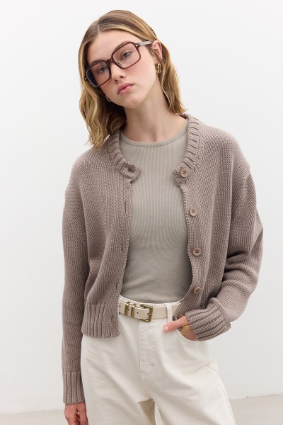 COTTON KNITWEAR CARDIGAN MINK 