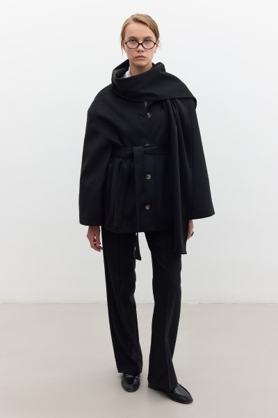 SHAWL COLLAR WOOL COAT BLACK 
