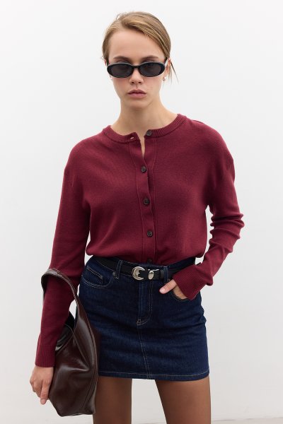 YUMUŞAK DOKULU TRİKO HIRKA BORDO 