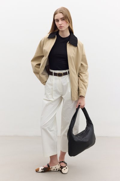 CONTRAST COLLAR TABARDINE JACKET CAMEL | manuka 