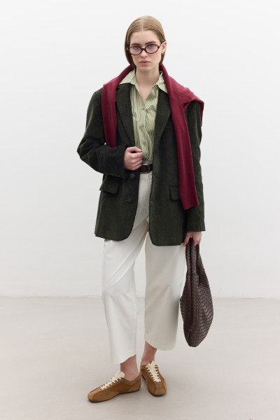 FİTİLLİ KADİFE BLAZER CEKET HAKİ 