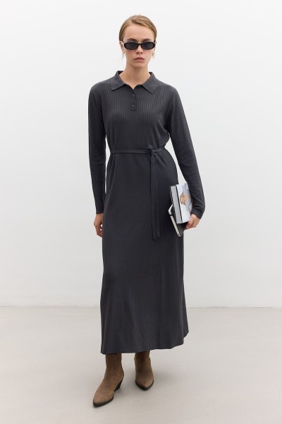 COLLAR KNITWEAR DRESS ANTHRACITE 