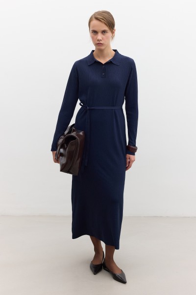 COLLAR KNITWEAR DRESS NAVY BLUE 