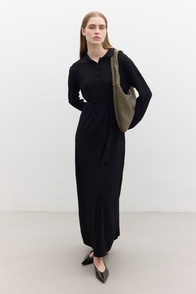 COLLAR KNITWEAR DRESS BLACK 