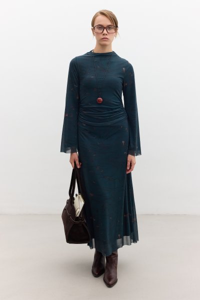 DESENLİ GENİŞ KOL TÜL ELBİSE FREESIA 