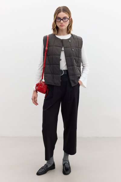 KAPİTONE KISA FİT YELEK ANTRASİT 