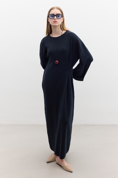 TRİKO BAĞLAMALI ELBİSE LACİVERT 