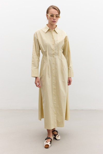 PLEAT DETAIL SHIRT DRESS YELLOW 