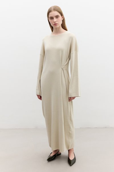 TRİKO BAĞLAMALI ELBİSE BEJ 