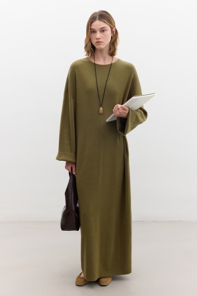 TRİKO BAĞLAMALI ELBİSE YEŞİL 