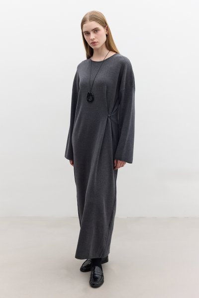 TRİKO BAĞLAMALI ELBİSE ANTRASİT 