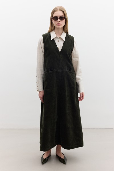 FİTİLLİ KADİFE JİLE ELBİSE HAKİ 