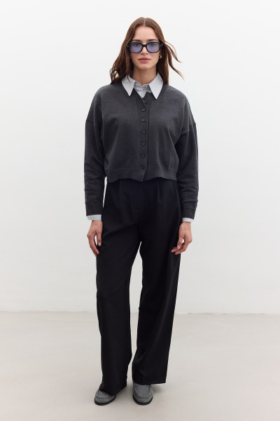 DONA PİLELİ PALAZZO PANTOLON SİYAH 