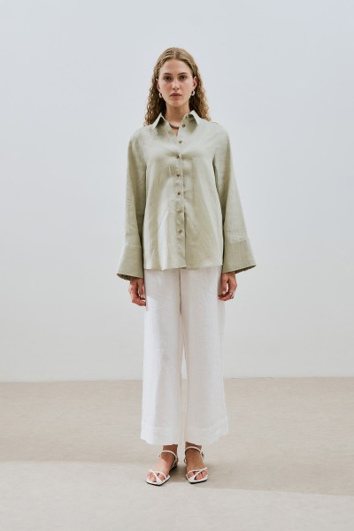 LINEN WIDE CUFFED SHIRT GREEN 