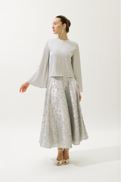 SATIN WIDE SLEEVE BLOUSE BLUE 