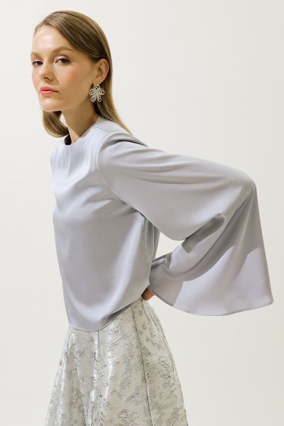 SATIN WIDE SLEEVE BLOUSE LILAC 