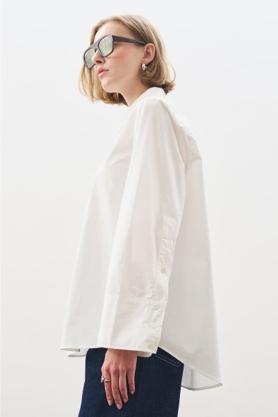 GENİŞ MANŞETLİ KLASİK GÖMLEK EKRU 