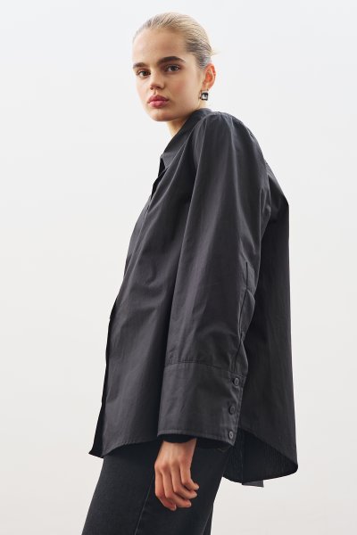 GENİŞ MANŞETLİ KLASİK GÖMLEK SİYAH 