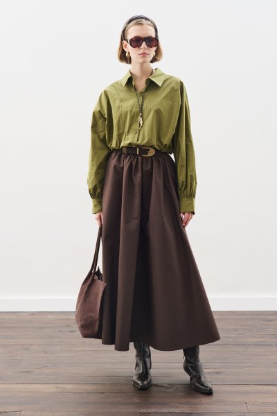 CROP BALON FORM GÖMLEK YAĞ YEŞİLİ 