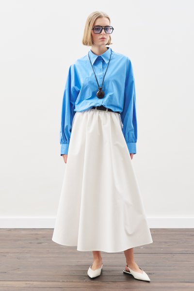 CROP BALON FORM GÖMLEK MAVİ 