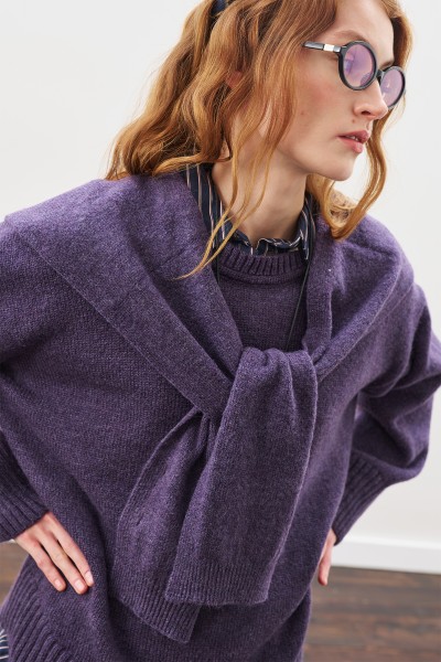WIDE COLLAR KNITWEAR SHAWL PURPLE 