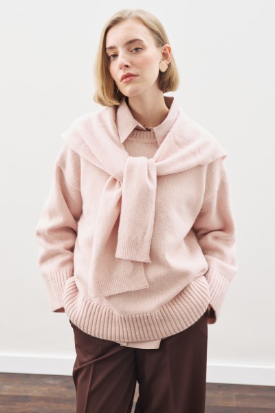 WIDE COLLAR KNITWEAR SHAWL PINK 