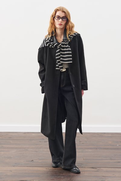 DERİ DETAYLI KAŞE KABAN SİYAH 