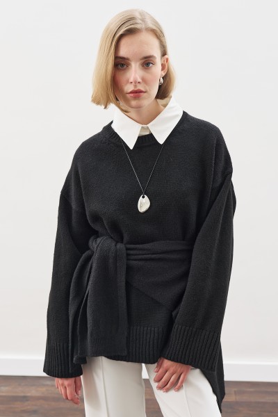 WIDE COLLAR KNITWEAR SHAWL BLACK 