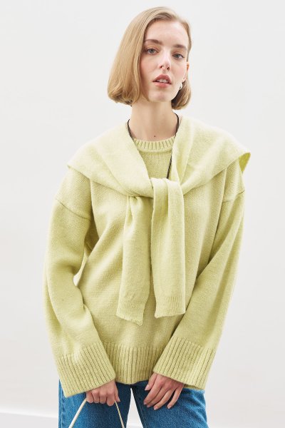 WIDE COLLAR KNITWEAR SHAWL LIME 