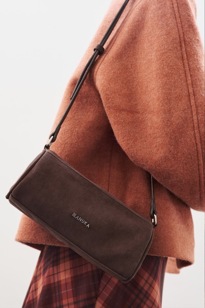 SUEDE MINI OVAL BAG DARK BROWN 