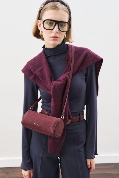 SUEDE MINI OVAL BAG BURGUNDY 