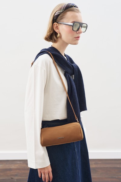 SUEDE MINI OVAL BAG CAMEL 