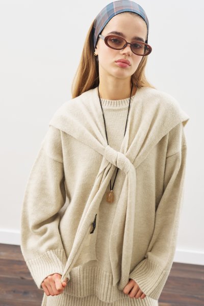 WIDE COLLAR KNITWEAR SHAWL BEIGE 