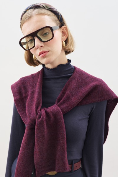 WIDE COLLAR KNITWEAR SHAWL CLARET RED 