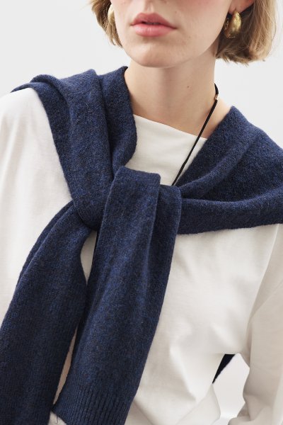WIDE COLLAR KNITWEAR SHAWL NAVY 