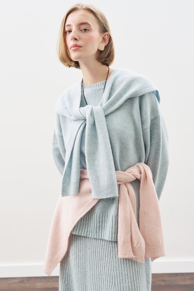 WIDE COLLAR KNITWEAR SHAWL BLUE 