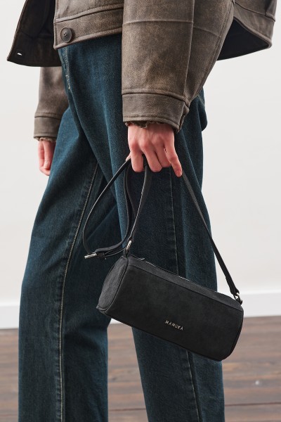 SUEDE MINI OVAL BAG BLACK 